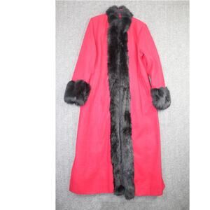 Especially Yours by Luxe faux fur trimmed coat Long Red Black XL